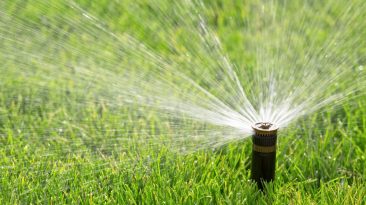 Automatic sprinkler watering lawn