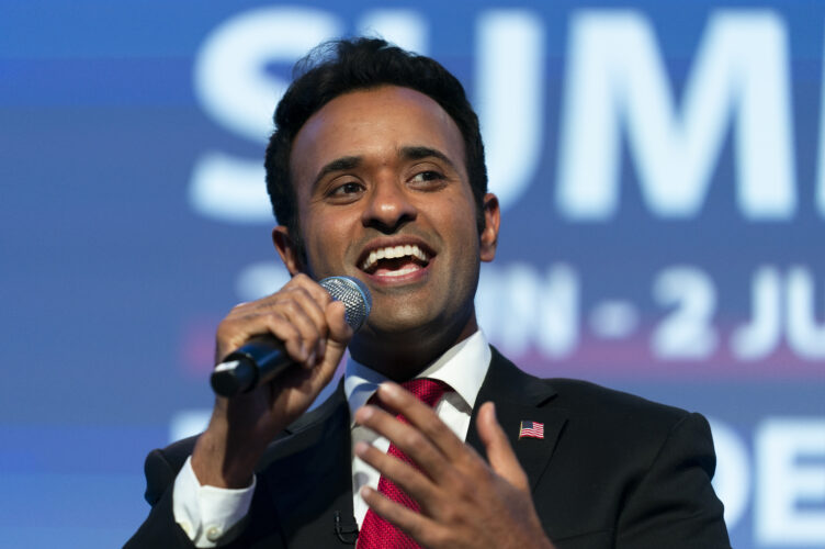 Ramaswamy sees himself in a comfortable third place position in the newest national poll (AP Photo/Matt Rourke)