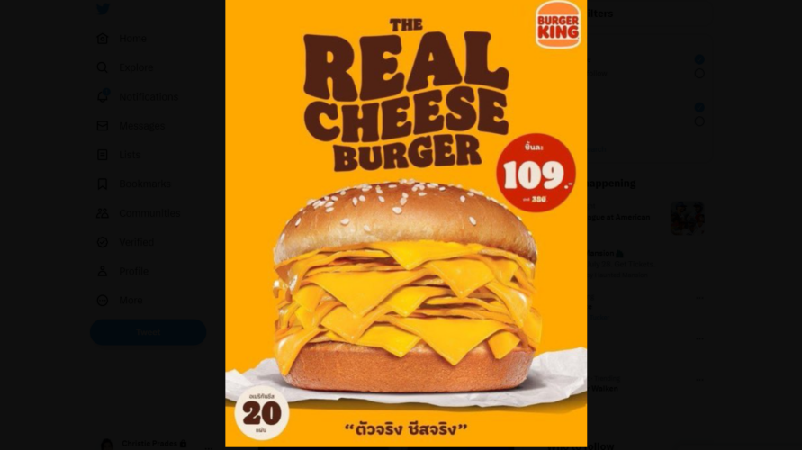 Burger King launches the new “Real Cheeseburger,” debuting a meatless sandwich with twenty slices of cheese between their signature buns.