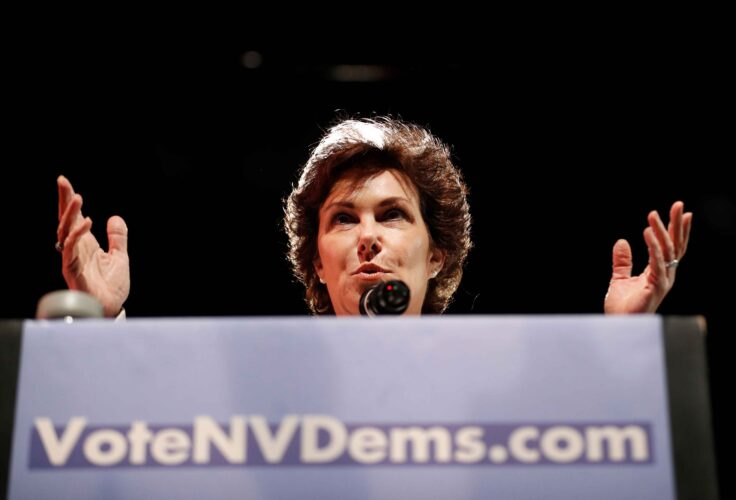 Senator Jacky Rosen (D-NV) visited an LGBTQ group and thanked them for its work and discussed the local resources they provide for children. Senate candidate Rep. Jacky Rosen, D-Nev., speaks at a rally with Senator Bernie Sanders, I-Vt., Thursday, Oct. 25, 2018, in Las Vegas. (AP Photo/John Locher)