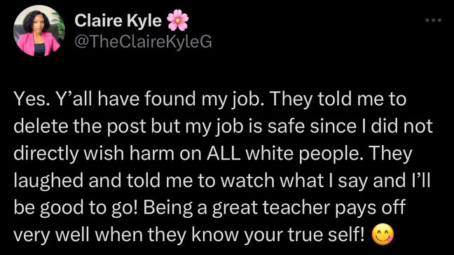 Claire Kyle reacts to social media users reporting her to her employers