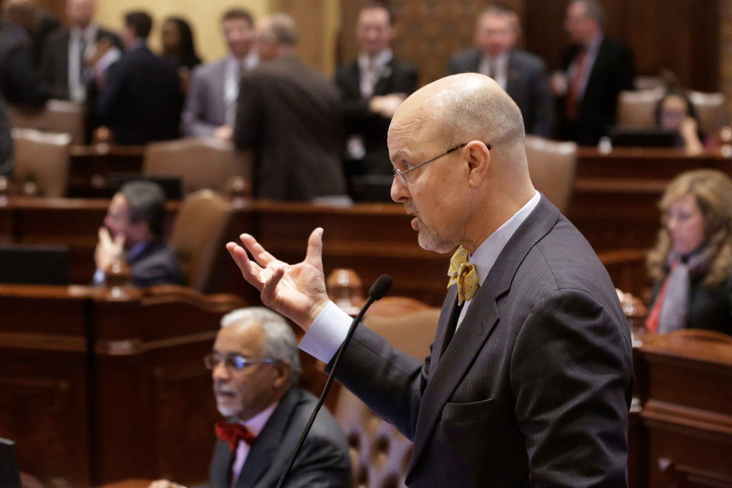 Illinois Sen. David Koehler, D-Peoria, argues legislation while on the Senate floor during veto session at the Illinois State Capitol Thursday, Dec. 4, 2014, in Springfield Ill. Illinois is the first state in the U.S. to ensure child social media influencers are compensated for their work, according to Koehler, who sponsored a bill that was signed into law and will go into effect on July 1, 2024. (AP Photo/Seth Perlman, File) Illinois Senate Bill 1782 has created new protections for child influencers on social media, allowing them to sue their parents for a share of online profits.