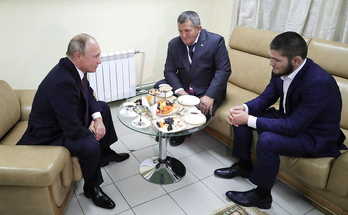 Khabib Nurmagomedov and his father meeting Russian President Vladimir Putin four days after his win against McGregor. (http://kremlin.ru/events/president/news/58772)