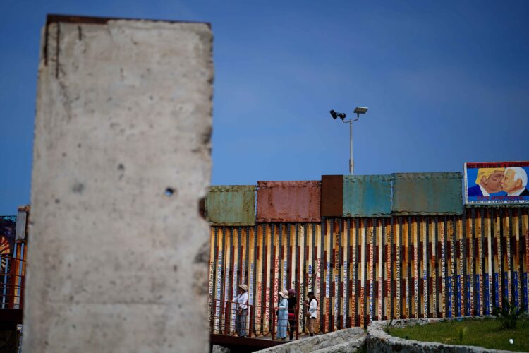 The city of Tijuana, Mexico unveiled a monument made from remnants of the Berlin Wall as “a lesson” to the United States about the importance of open borders. (AP Photo/Gregory Bull)