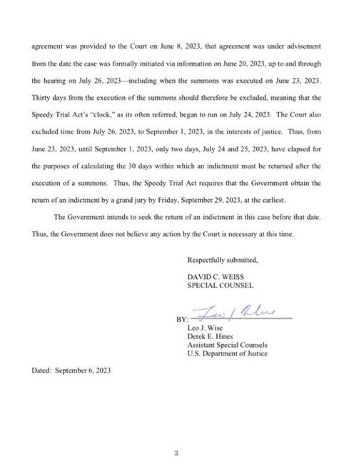 According to court filings made public on Wednesday, Special Counsel David Weiss will indict Hunter Biden on new gun-related charges by the end of September.