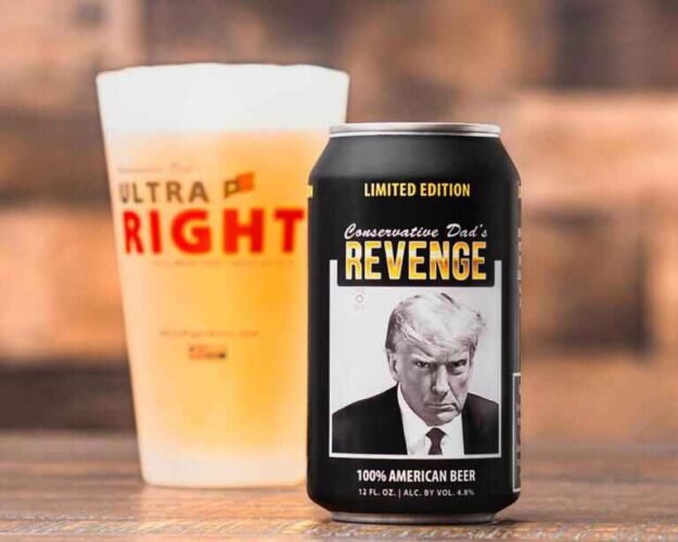 Ultra Right beer company raised almost half a million dollars with a limited-edition beer can decorated with Donald Trump's Fulton County mugshot.