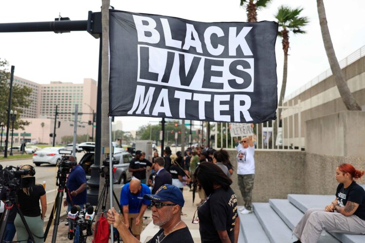 Black Lives Matter chapters in Chicago and Los Angeles made statements in solidarity with Palestine and called for “decolonization” in the United States. (Corey Perrine/The Florida Times-Union via AP)