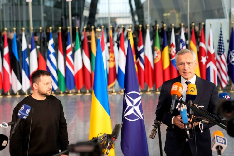 Ukrainian President Volodymyr Zelensky requested more aid for his fight against Russia from over 50 defense leaders gathered at the NATO headquarters today.