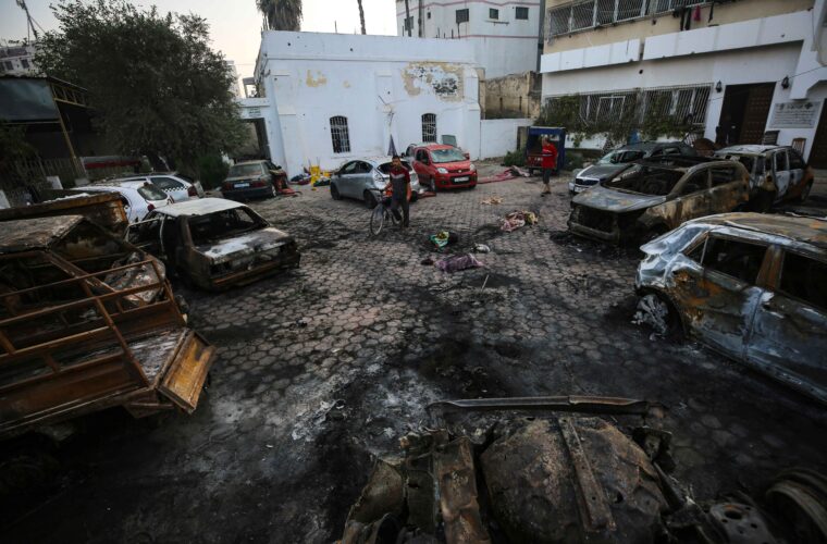 Israel and Palestine are blaming each other for a bombing at the Al-Ahli Baptist Hospital in Gaza, which coincided with a visit from US President Joe Biden. (AP Photo/Abed Khaled)