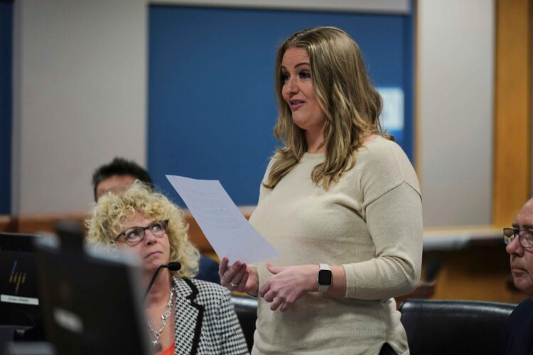 Attorney Jenna Ellis pled guilty in the racketeering case brought against former president Donald Trump and his associates in Fulton County, Georgia. (AP Photo/John Bazemore, Pool)