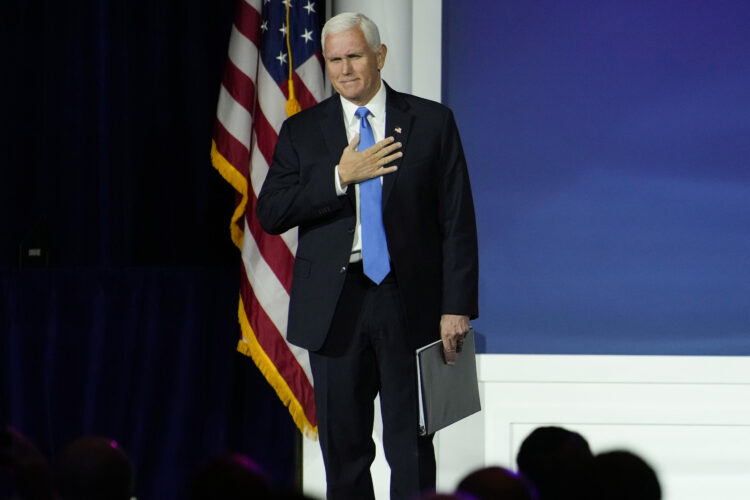Former Vice President Mike Pence suspended his presidential campaign two weeks before the third Republican primary debate--the first major candidate to do so. (AP Photo/John Locher)