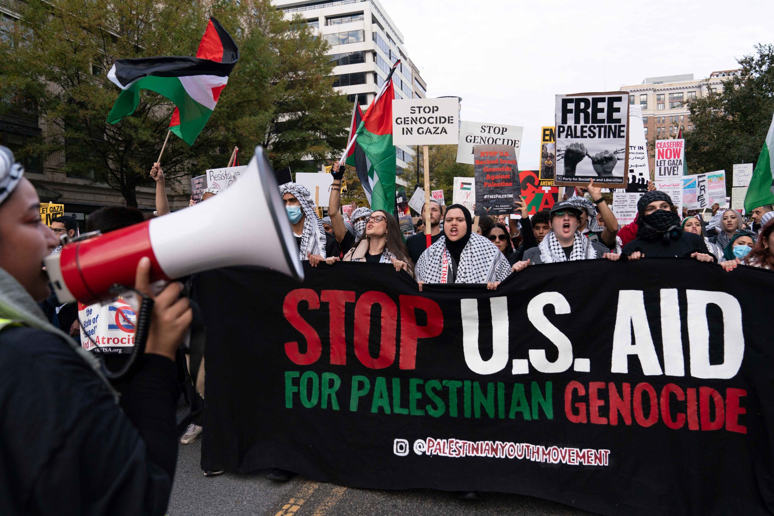 Pro-Palestine demonstrators rallied in Washington DC to protest American support for Israel in its war with Hamas, even attempting to breach the White House. (AP Photo/Jose Luis Magana)