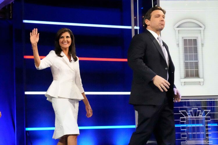 Former South Carolina Governor Nikki Haley will invest $10 million in ads in Iowa and New Hampshire as the fights to overtake Florida Governor Ron DeSantis. (AP Photo/Wilfredo Lee)