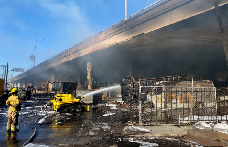 A mile-long stretch of the 10 Freeway in Los Angeles was shut down over the weekend due to a fire that engulfed a homeless encampment under it.