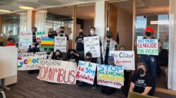 9 Google employees were arrested after a sit-in at the office of Google Cloud CEO Thomas Kurian to demand that the company stop doing business with Israel. (Photo: No Tech for Apartheid)