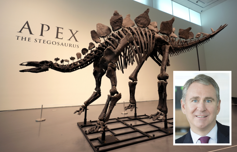 Billionaire hedge fund CEO Ken Griffin paid $44.6 million for a Stegosaurus skeleton in a Sotheby’s auction, marking the largest-ever dinosaur fossil purchase.