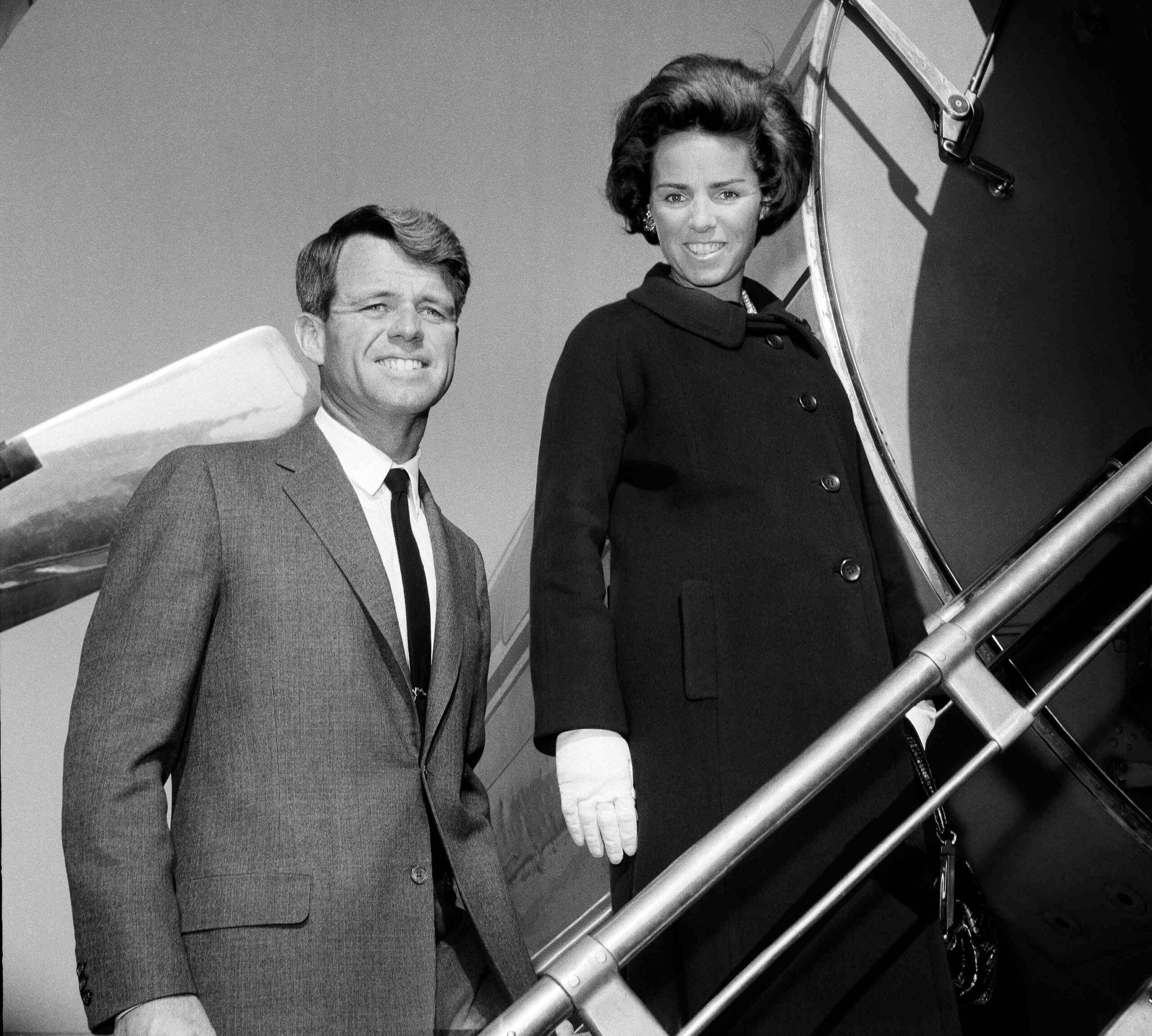 U.S. Senator-elect Robert F. Kennedy is shown with his wife Ethel boarding plane, Nov. 4, 1964, in New York City at LaGuardia Airport for flight to Glens Falls, N.Y. (AP Photo/File)