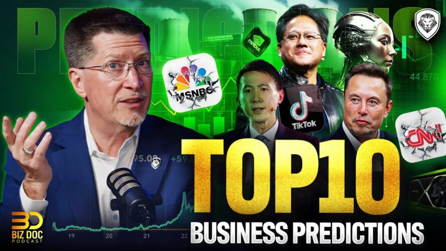 In this video, Tom "the Biz Doc" Ellsworth reveals his top 10 business predictions for 2025, including stock market trends and shifts within key industries.