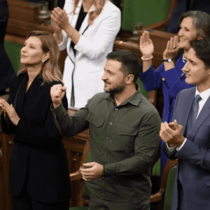 Volodymyr Zelenskyy joined Justin Trudeau in a standing ovation for 98-year-old Yaroslav Hunka, who fought against Russia as a Nazi officer in World War II. (AP Photo)