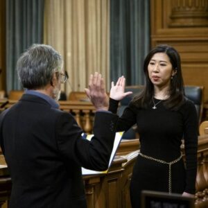 San Francisco swore in Hong Kong immigrant Kelly Wong as the first noncitizen Elections Commissioner despite her lacking the ability to legally vote. (Beth LaBerge/KQED)